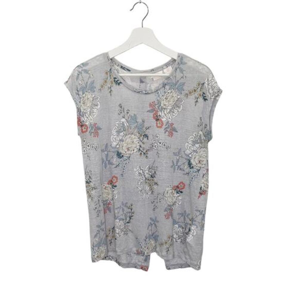 Rachel Ashwell Shirt Women Size‎ Medium Blue/Gray Floral Linen Top Button Back